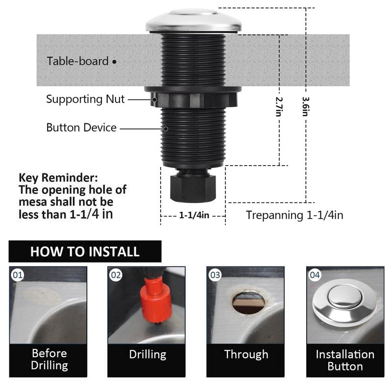 briidea Garbage Disposal Air Switch Kit for SinkTop Waste Disposal with Stainless Steel Polished Long Air Button by briidea - Image 5